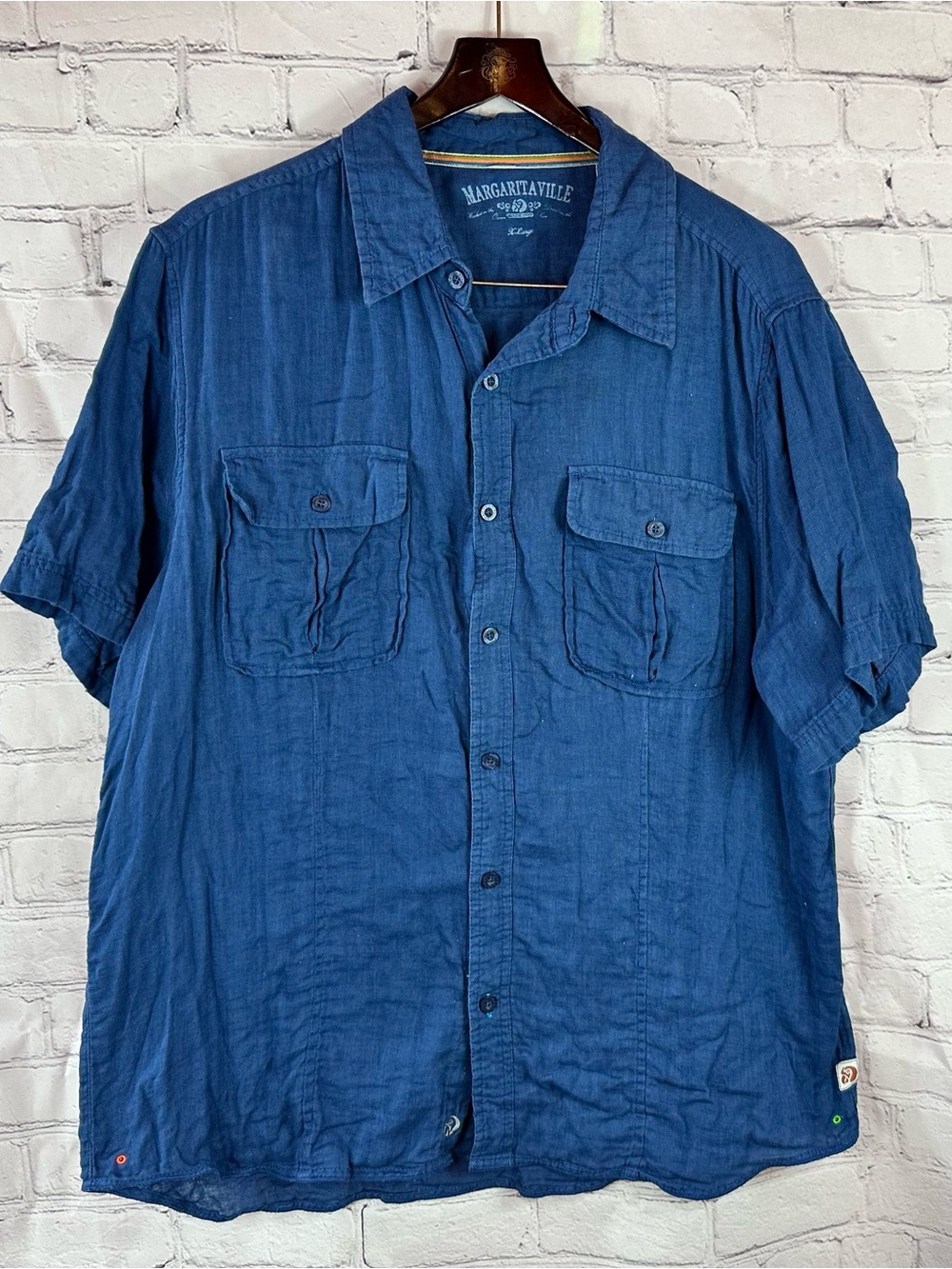 Margaritaville Mens Indigo Short Sleeve Button-Down Shirt